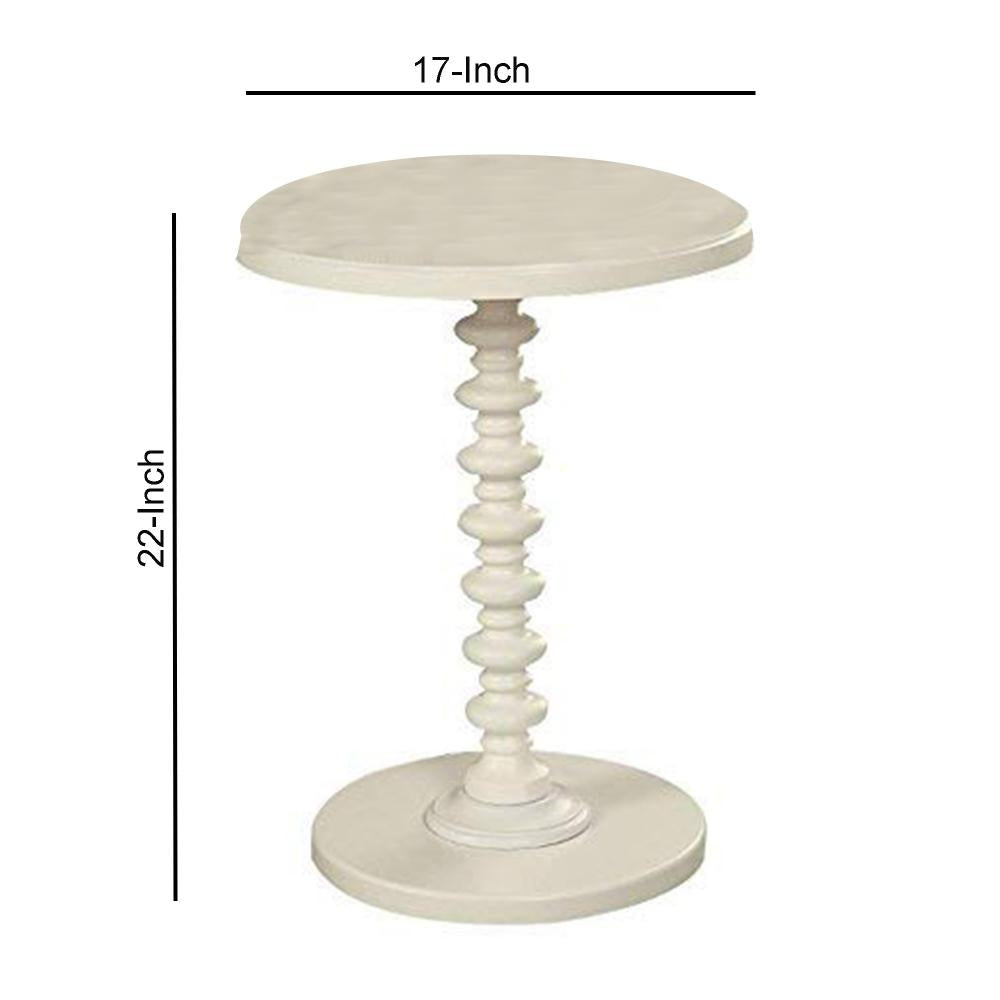 22 Inch Round Wooden Side Table with Turned Base, White