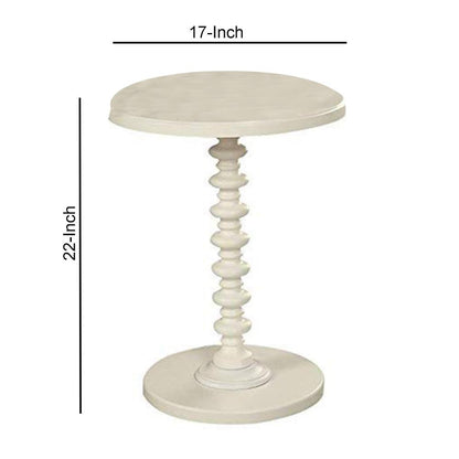 22 Inch Round Wooden Side Table with Turned Base, White