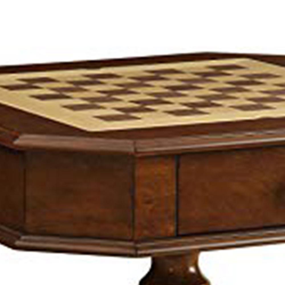 31 Inch Chess Game Table With Clipped Corners, Brown