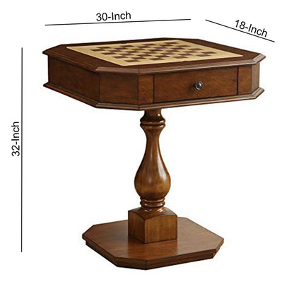 31 Inch Chess Game Table With Clipped Corners, Brown