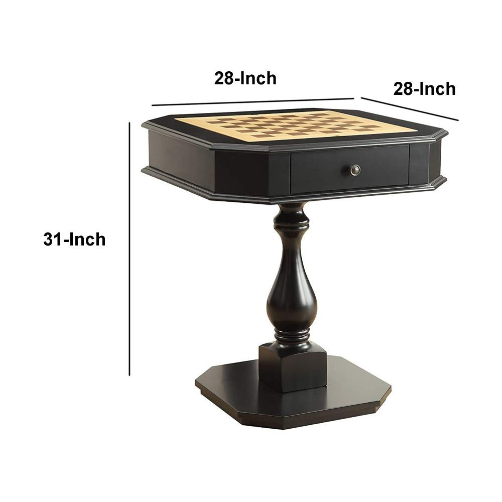 31 Inch Chess Game Table With Clipped Corners, Brown