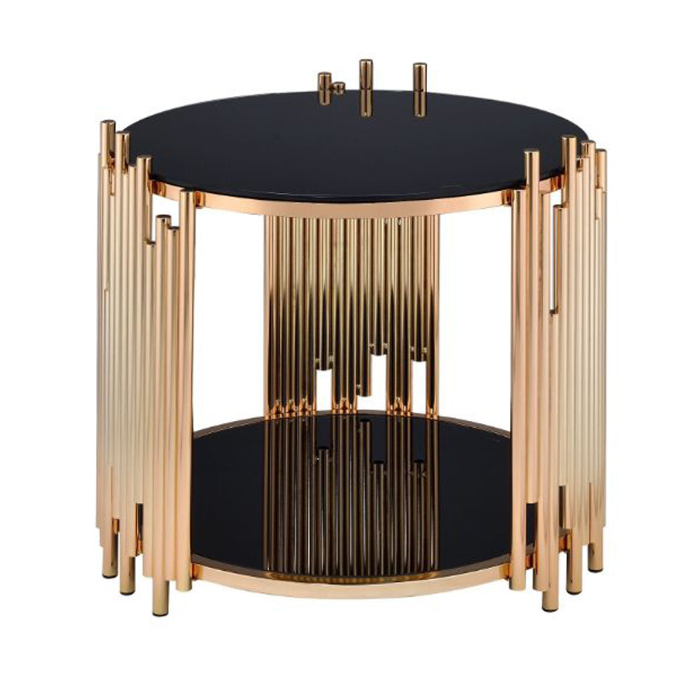 Modern Metal and Glass End Table with Tubing Design, Black and Gold — Chic Home-Decor