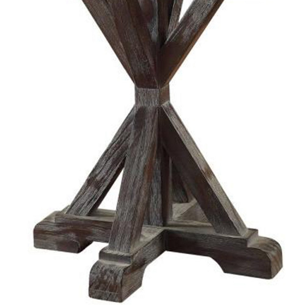 Marble Top End Table With Wooden Tri Pod Base, White And Espresso Brown