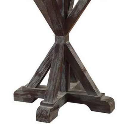 Marble Top End Table With Wooden Tri Pod Base, White And Espresso Brown