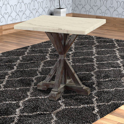Marble Top End Table With Wooden Tri Pod Base, White And Espresso Brown