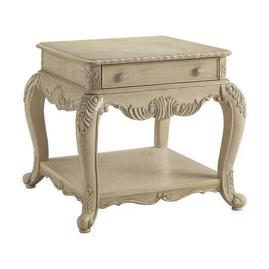 Wooden End Table With One Drawer And Bottom Shelf, Antique White — Chic Home-Decor