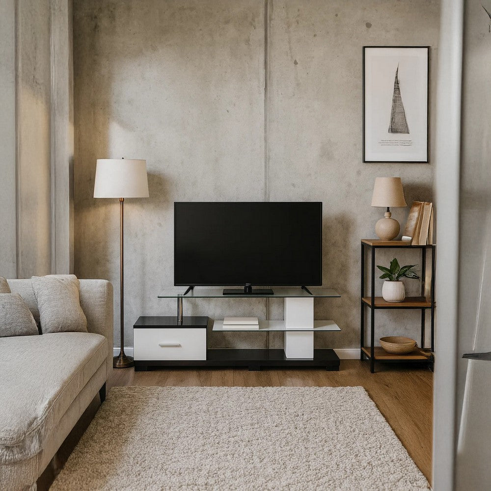 Affable TV Stand, White & Black