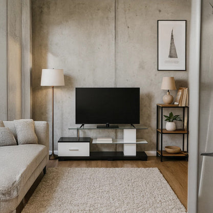 Affable TV Stand, White & Black