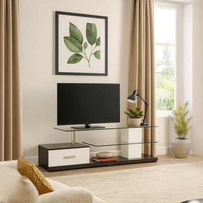 Affable TV Stand, White & Black