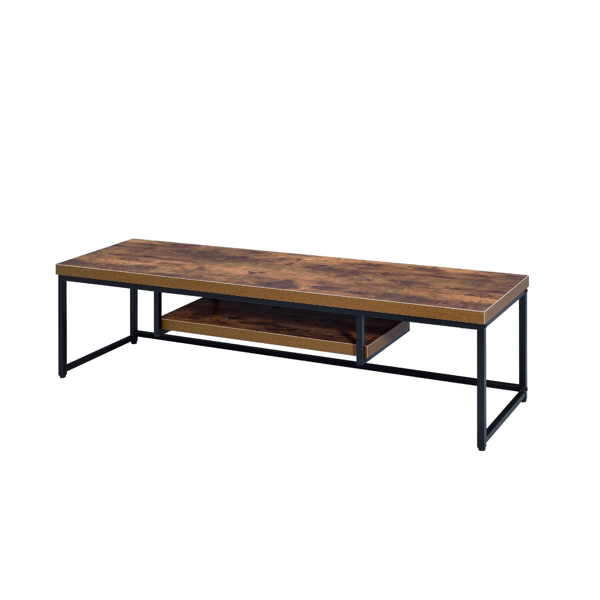 Rectangular Wood And Metal TV Stand With One Shelf, Brown And Black — Chic Home-Decor