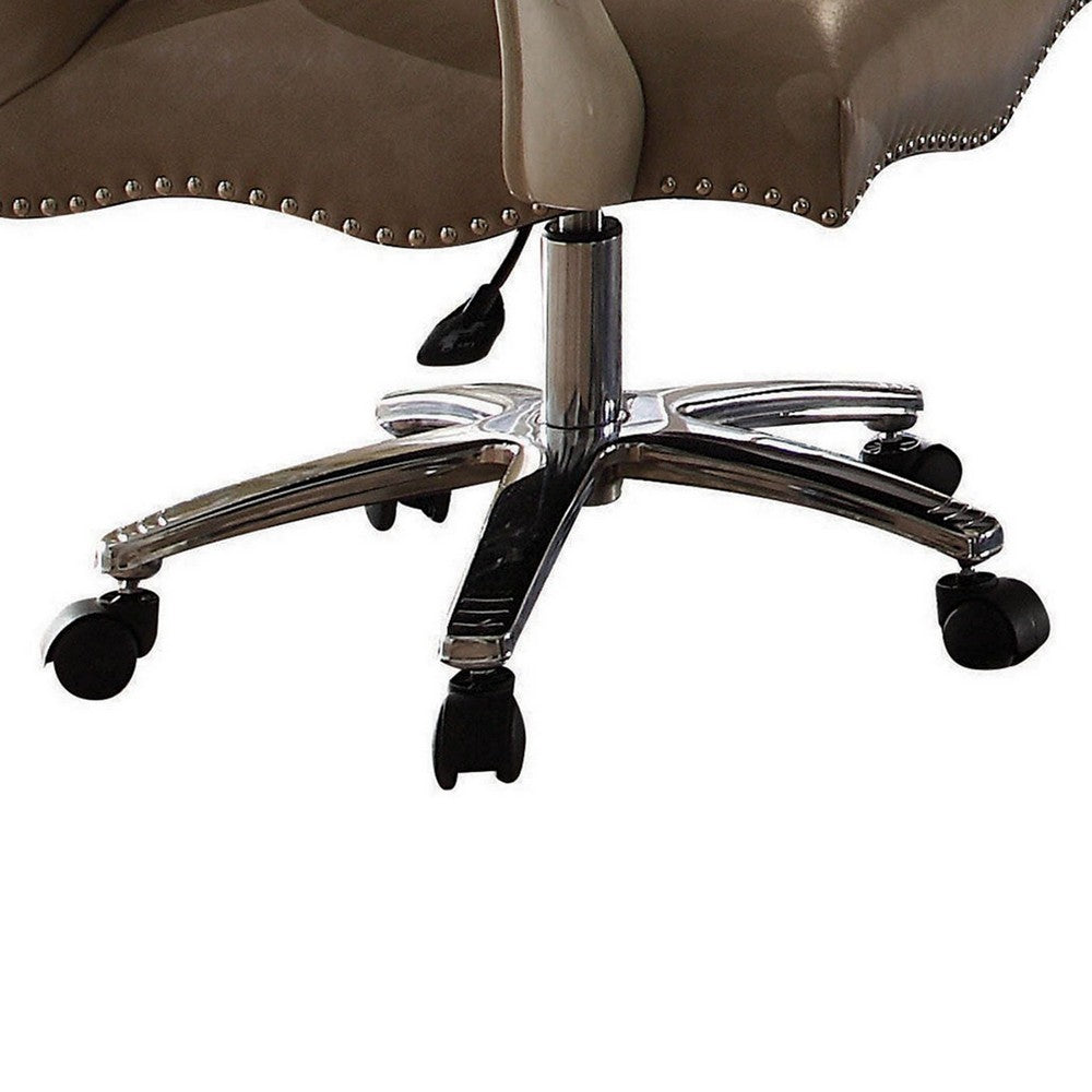 Leather Upholstered Executive Chair With Lift in Brown and Bone White Finish