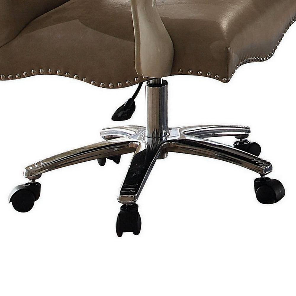 Leather Upholstered Executive Chair With Lift in Brown and Bone White Finish