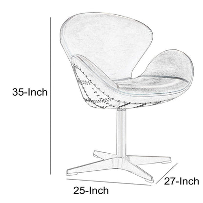 Top Grain Leather Accent Chair with Swivel, Brown & Silver