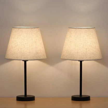 Set of 2 - Bedside Table Lamp with Cream Linen Shade and Black Base