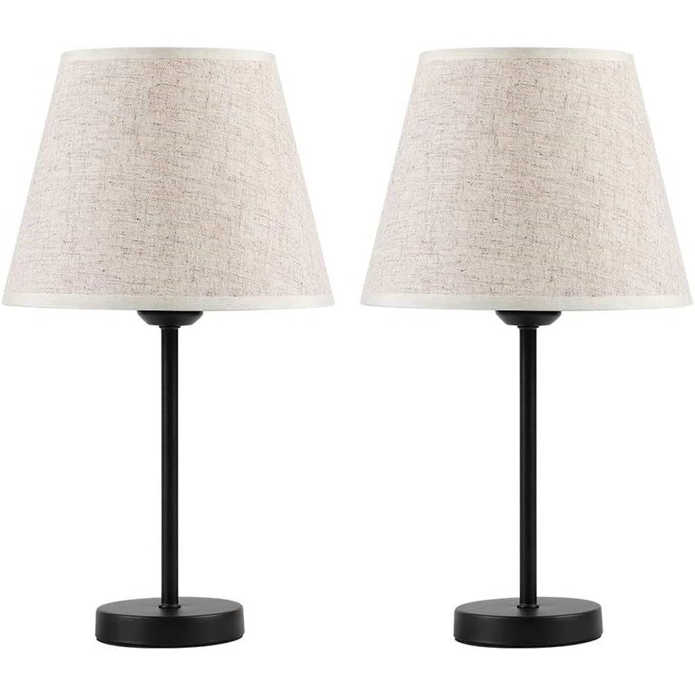Set of 2 - Bedside Table Lamp with Cream Linen Shade and Black Base