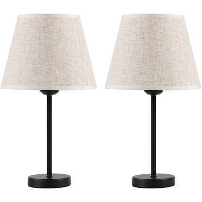 Set of 2 - Bedside Table Lamp with Cream Linen Shade and Black Base