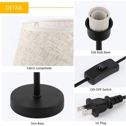 Set of 2 - Bedside Table Lamp with Cream Linen Shade and Black Base