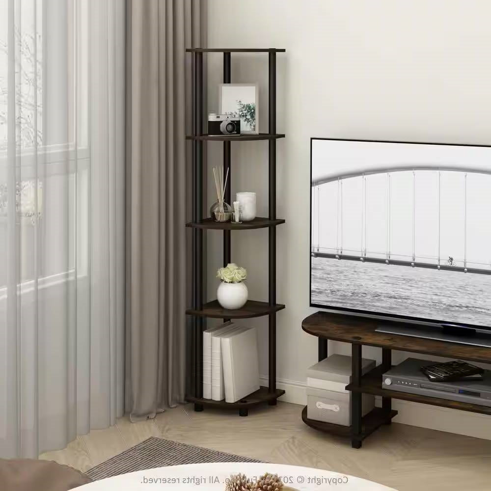 5-Shelf Modern Corner Bookcase in Black Brown Wood Finish — Chic Home-Decor