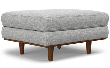 Yami Outdoor Ottoman, 35 Inch, Gray Woven Resin Wicker, Cushioned Seat
