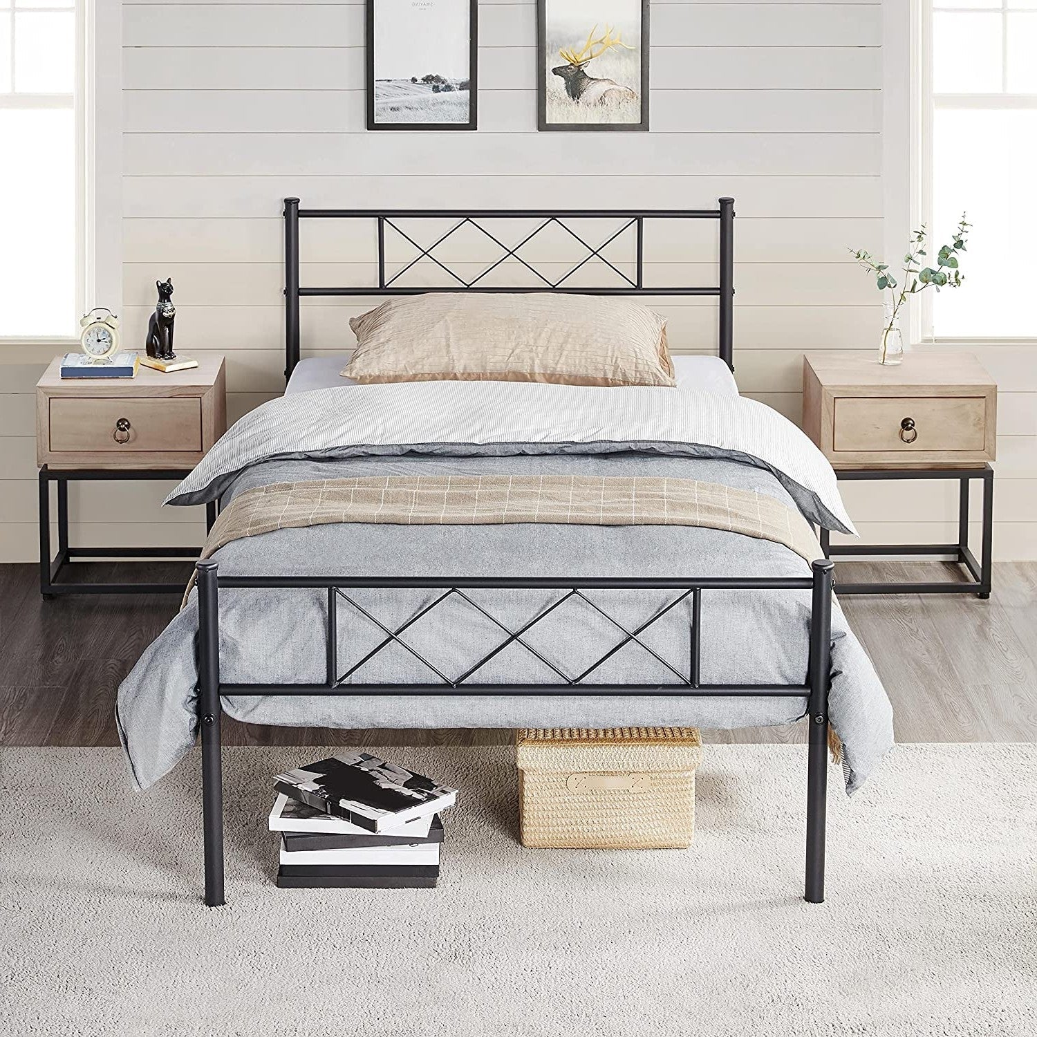 Twin Size Traditional Powder Coated Slatted Metal Platform Bed — Chic Home-Decor