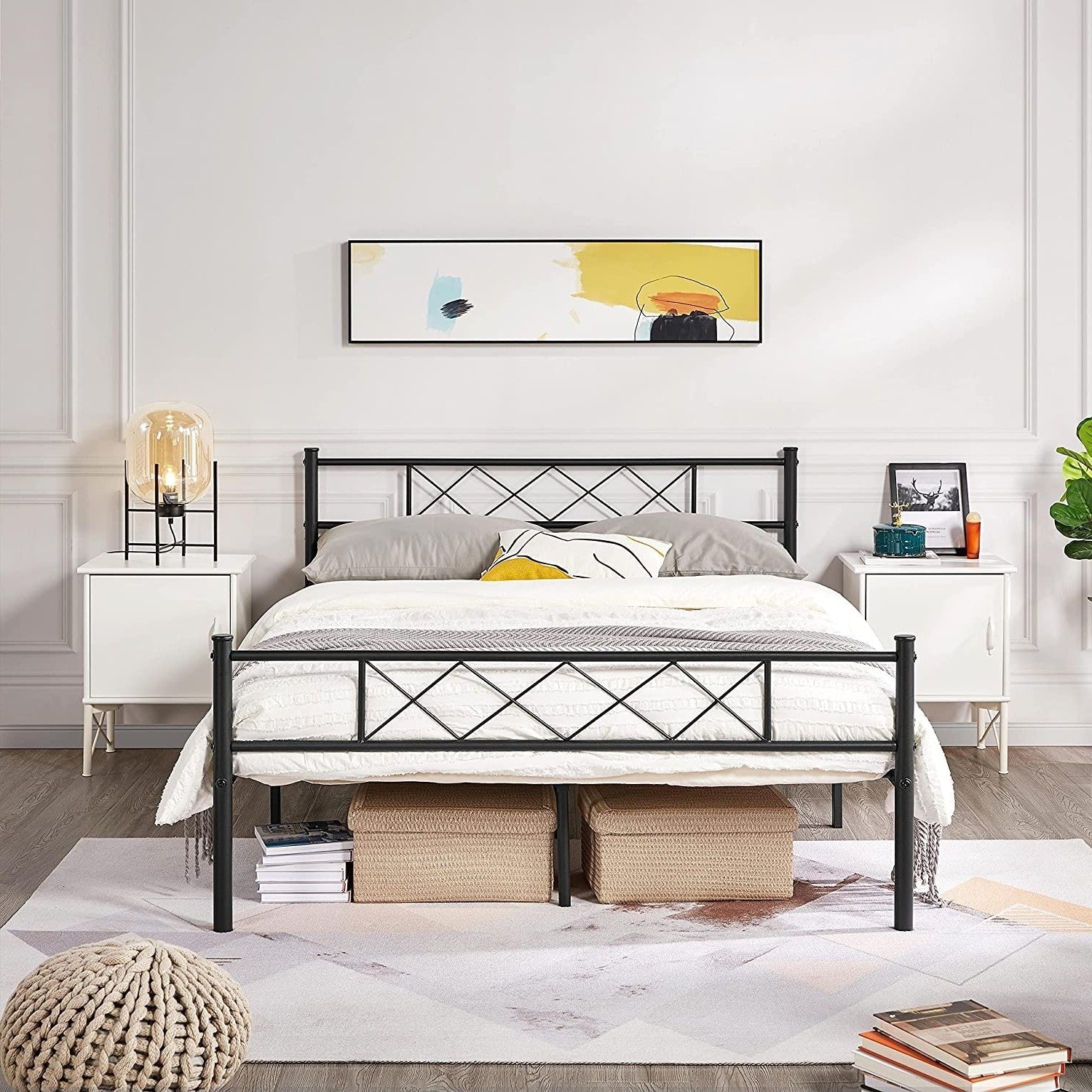 Full Size Traditional Powder Coated Slatted Metal Platform Bed — Chic Home-Decor
