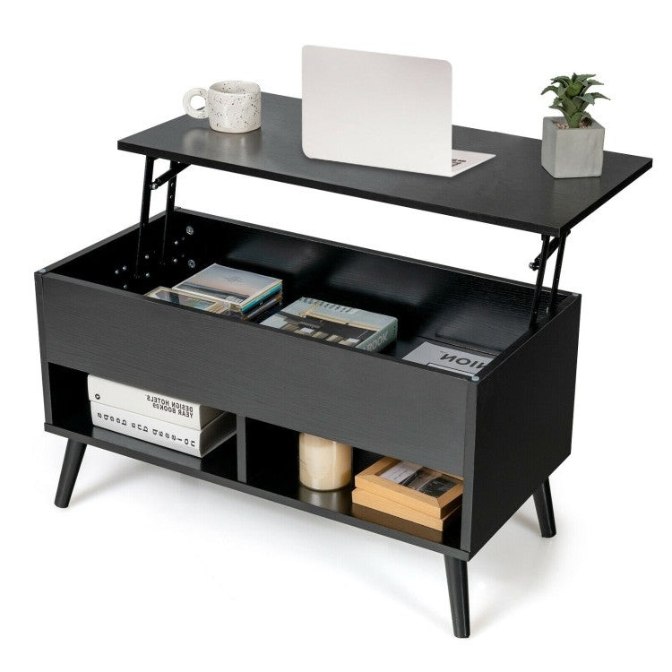 Mid-Century Lift-Top Coffee Table Sofa Laptop Desk in Black Wood Finish — Chic Home-Decor