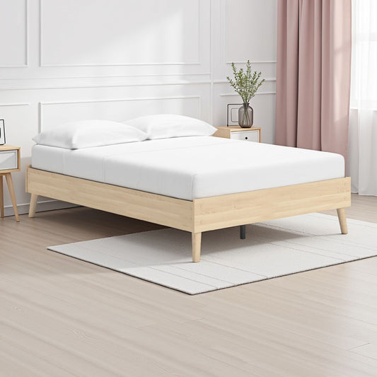 Abis Full Platform Bed, Natural Brown Wood, Low Profile Tapered Legs