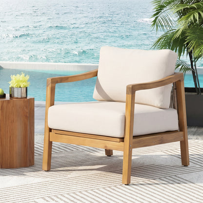 Juna Outdoor Club Chair, Charcoal Gray Water-Resistant Fabric, Acacia