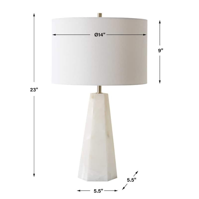 Accent Table Lamp, Cream Marble Base, Off White Linen Shade, 23 Inch