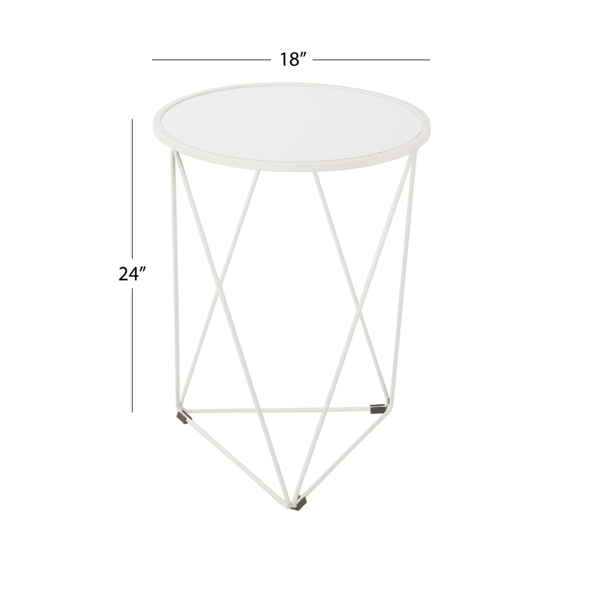 Accent Table, 18 Inch, Round Mirror Top and Open White Metal Base