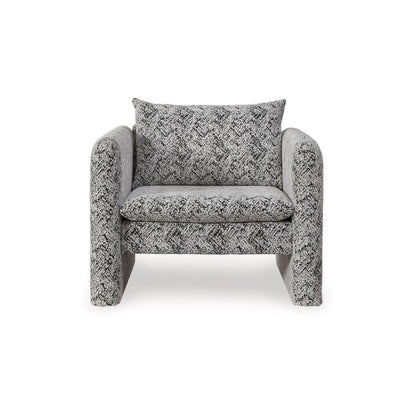 Accent Chair, Geometric Pattern Cushioned Seat, Shelter Arms, White Black