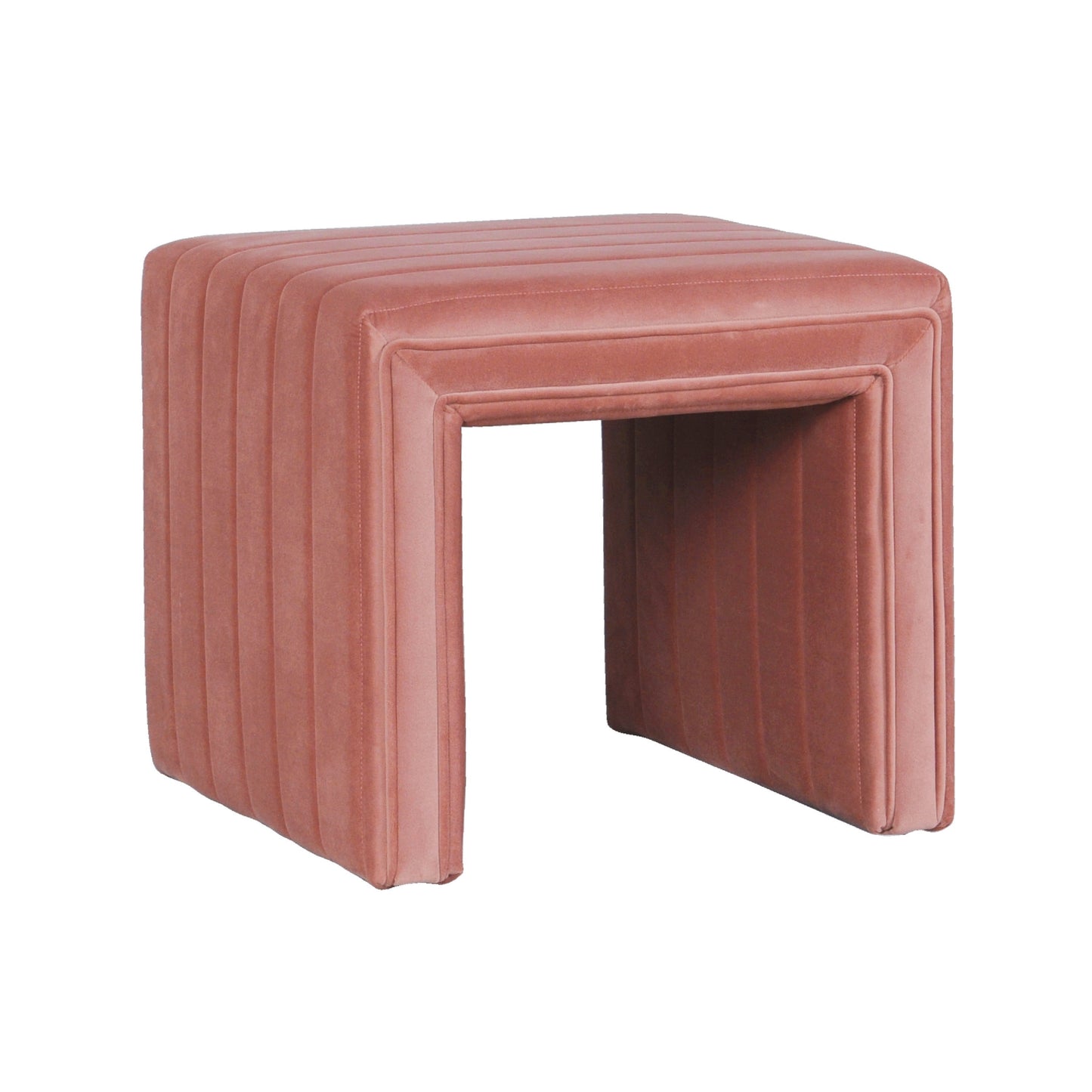 Ada Footstool Ottoman with Channel Tufted Blush Pink Velvet, 19 Inch