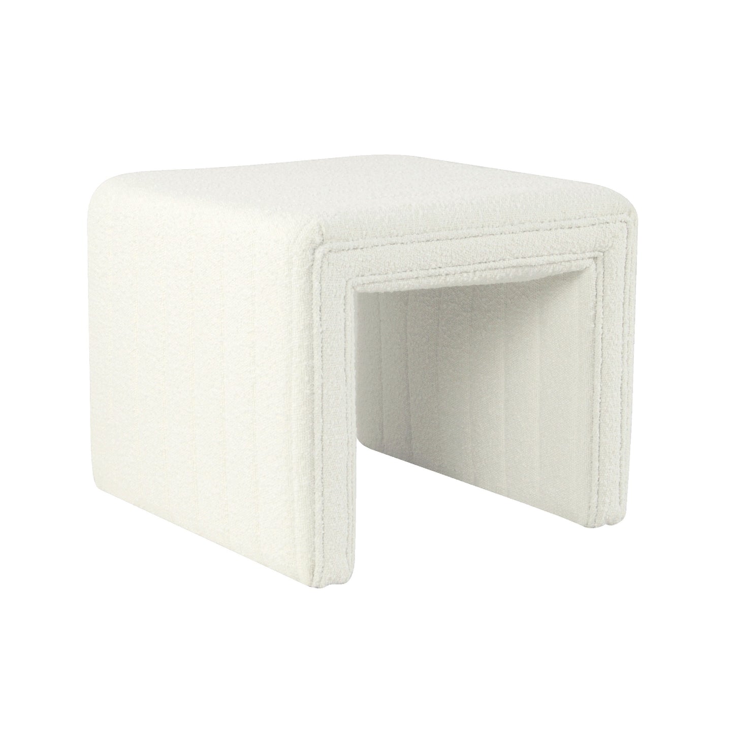 Ada Footstool Ottoman, Channel Tufted Cream White Boucle, 19 Inch