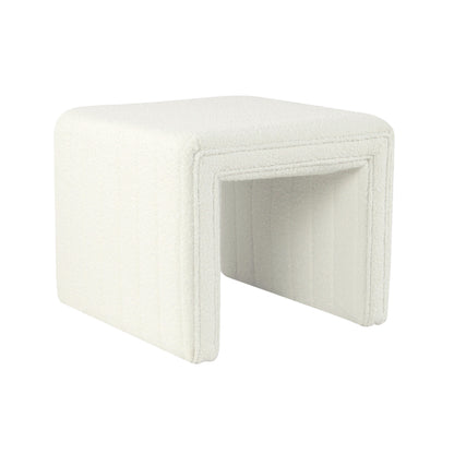 Ada Footstool Ottoman, Channel Tufted Cream White Boucle, 19 Inch