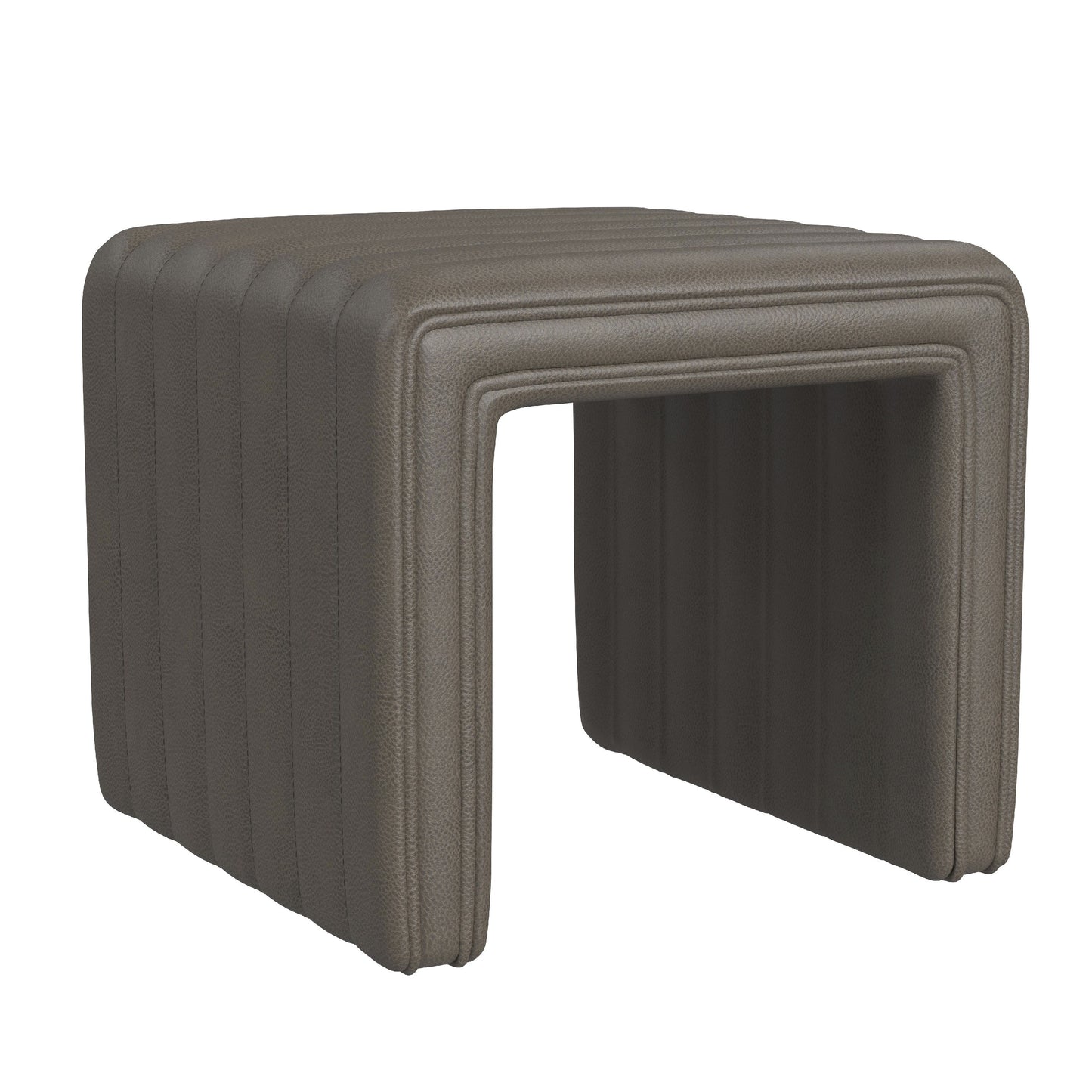 Ada Footstool Ottoman, Channel Tufted Gray Faux Leather, 19 Inch