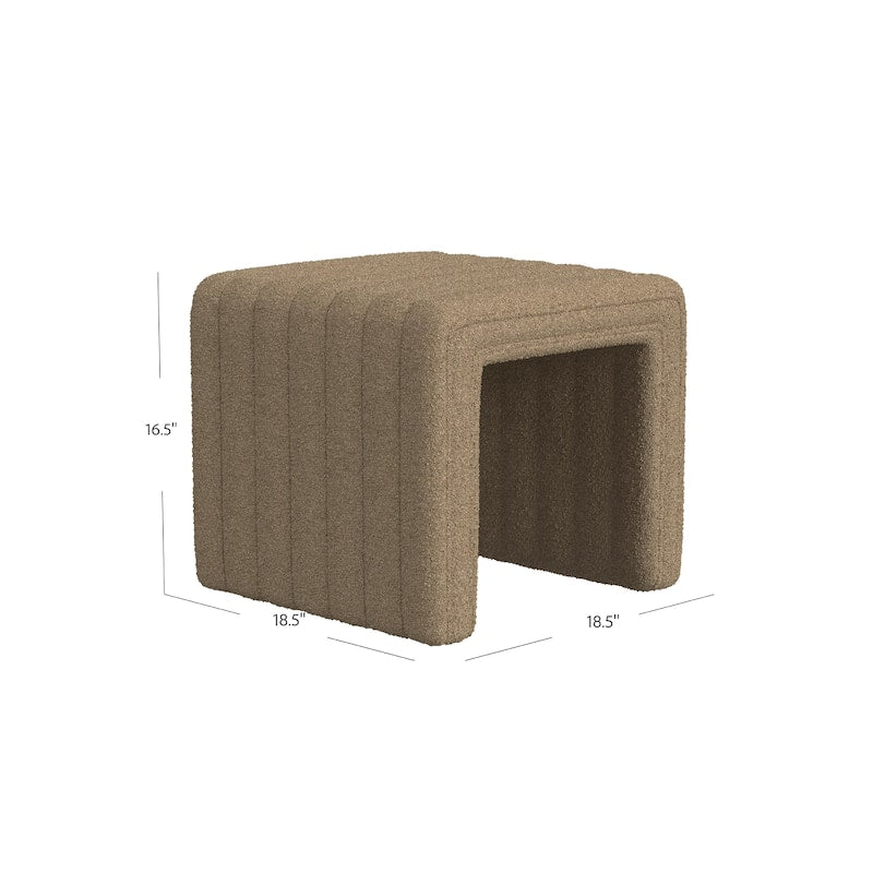 Ada Footstool Ottoman, Channel Tufted Brown Faux Leather, 19 Inch