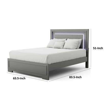 Aliso Queen Size Bed, LED Panel Headboard, Modern Metallic Gray