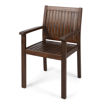 Alison Outdoor Dining Arm Chair Set of 2, Slatted Brown Acacia Wood
