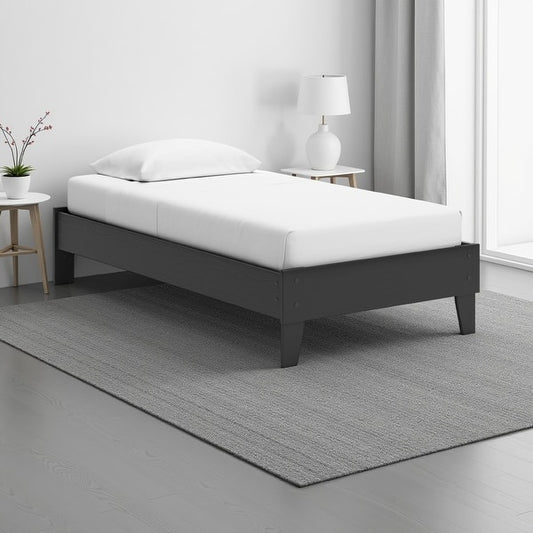 Alli Twin Size Platform Bed, Matte Black Wood Frame with Laminate