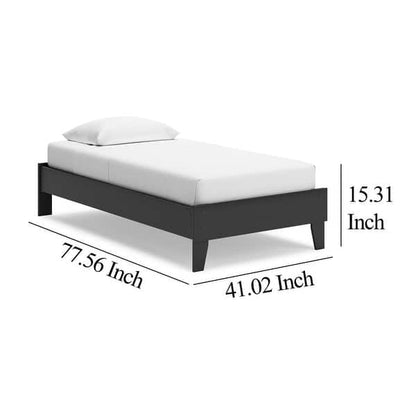 Alli Twin Size Platform Bed, Matte Black Wood Frame with Laminate