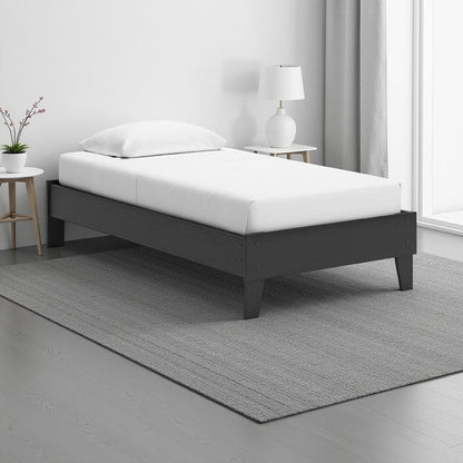 Alli Platform Bed, Matte Black Wood Frame with Laminate – Twin