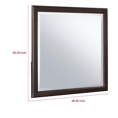 Amber Dresser Mirror, Brown Wood Frame, Beveled Mirror Glass, 38 Inch