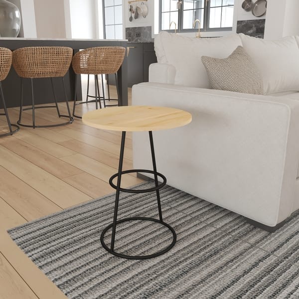 Amelia 20-Inch Side Table - Natural Brown Mango Wood Top, Black Iron Base