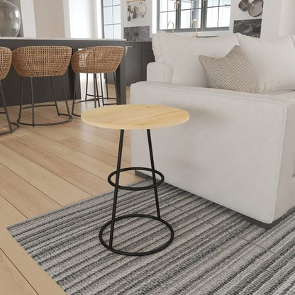 Amelia 20-Inch Side Table - Natural Brown Mango Wood Top, Black Iron Base