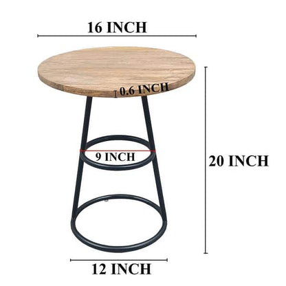 Amelia 20-Inch Side Table - Natural Brown Mango Wood Top, Black Iron Base