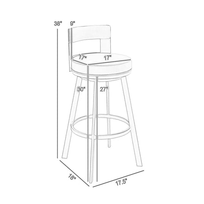 Ami 30 Inch Swivel Barstool Chair, Curved Open Back Brown Faux Leather