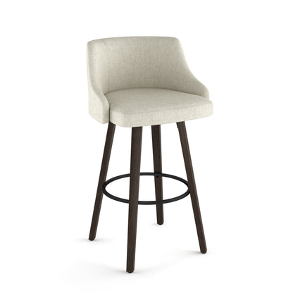 Pior Counter Stool Chair, Blue and White Stripe, Brown Wood Legs