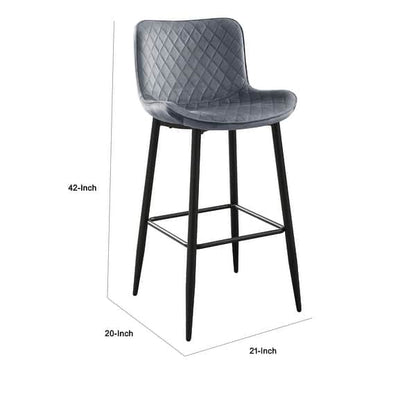 Aniya Counter Stool Chair Set of 2, Black Metal Leg, Dark Gray Velvet