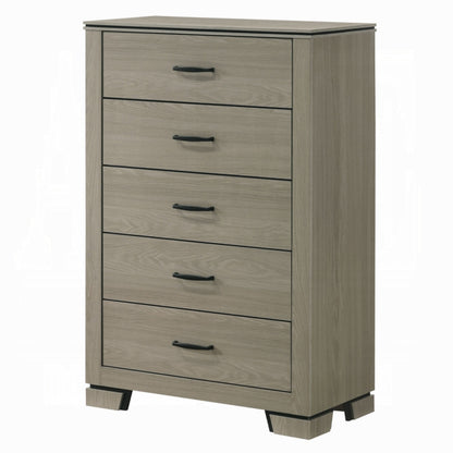 Anna 5 Drawer Tall Dresser Chest, Weathered Gray, Black Metal Accents