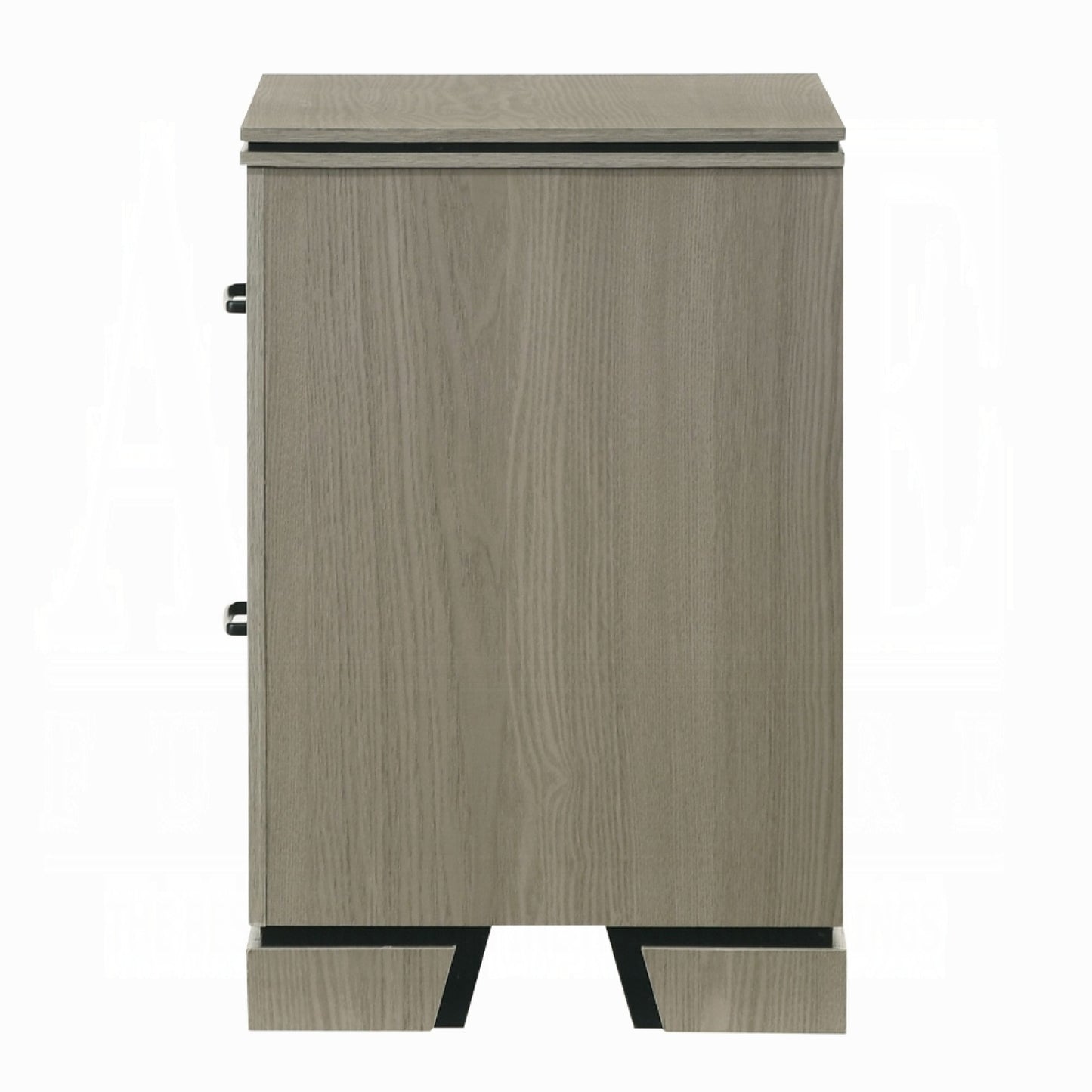 Anna Nightstand with 2 Drawers, Weathered Gray Wood, Black Metal Accents